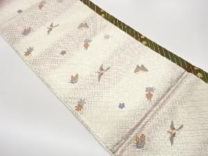 菱に蝶・紅葉・花鳥模様織出し全通袋帯